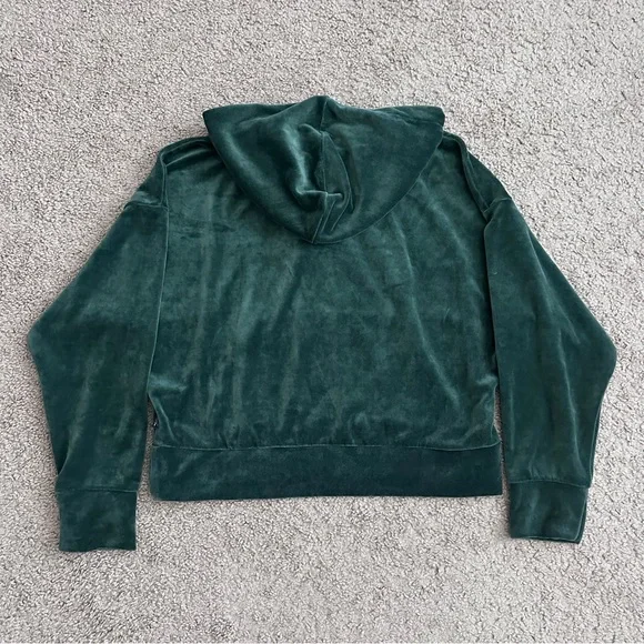 Puma Deep Green Velour Hoodie Logo Embroidered Womens S - Picture 5 of 14